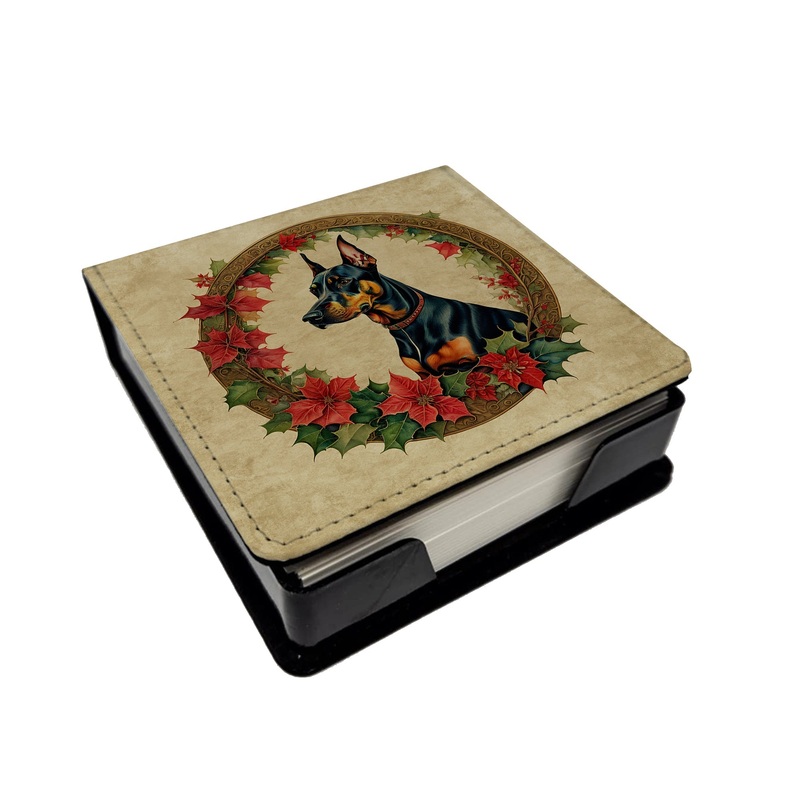 Doberman Pinscher Christmas Flowers PU Leather Note Paper Holder