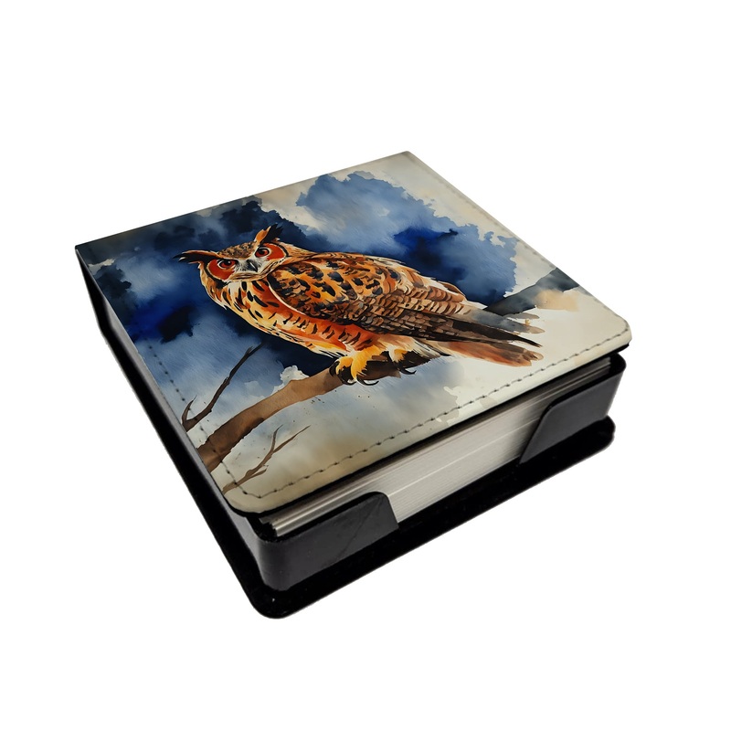 Eurasian Eagle Owl PU Leather Note Paper Holder