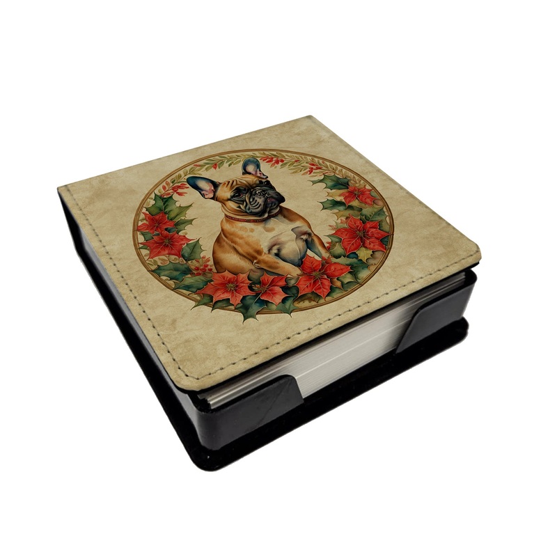 French Bulldog Christmas Flowers PU Leather Note Paper Holder