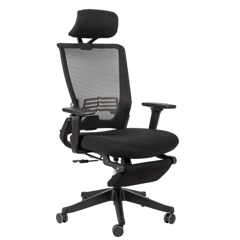 High Back Office Chair with 2d armrest and foot rest, tilt function max 128,Black