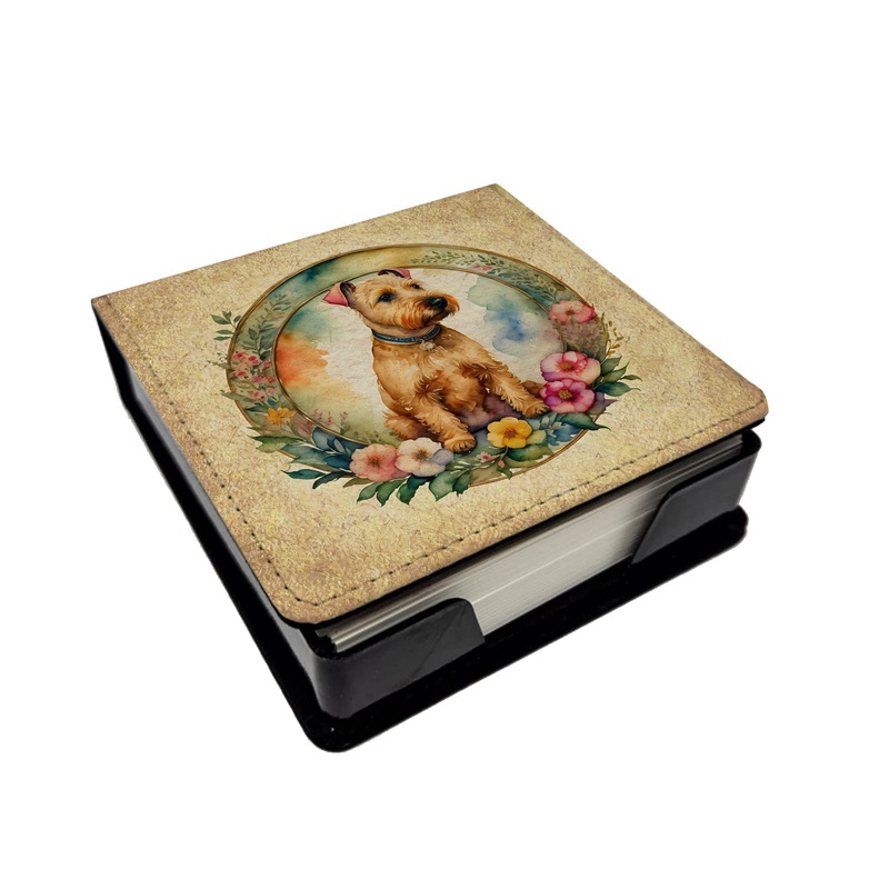 Lakeland Terrier and Flowers PU Leather Note Paper Holder