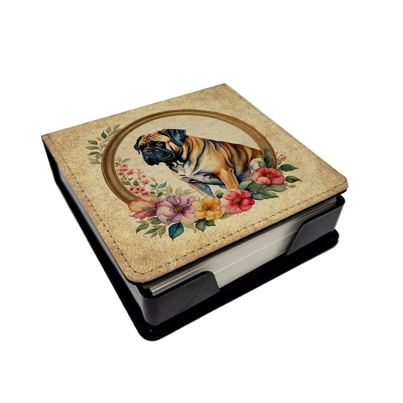 Mastiff and Flowers PU Leather Note Paper Holder