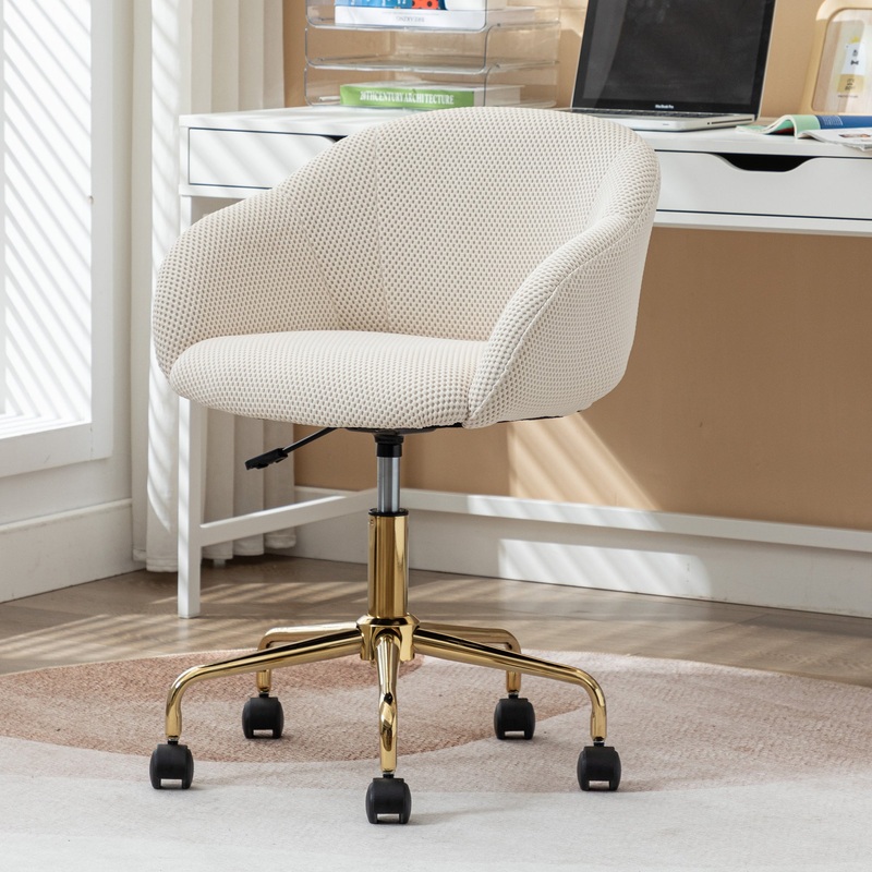 Mesh Fabric Home Office 360Swivel Chair Adjustable Height With Gold Metal Base,Beige