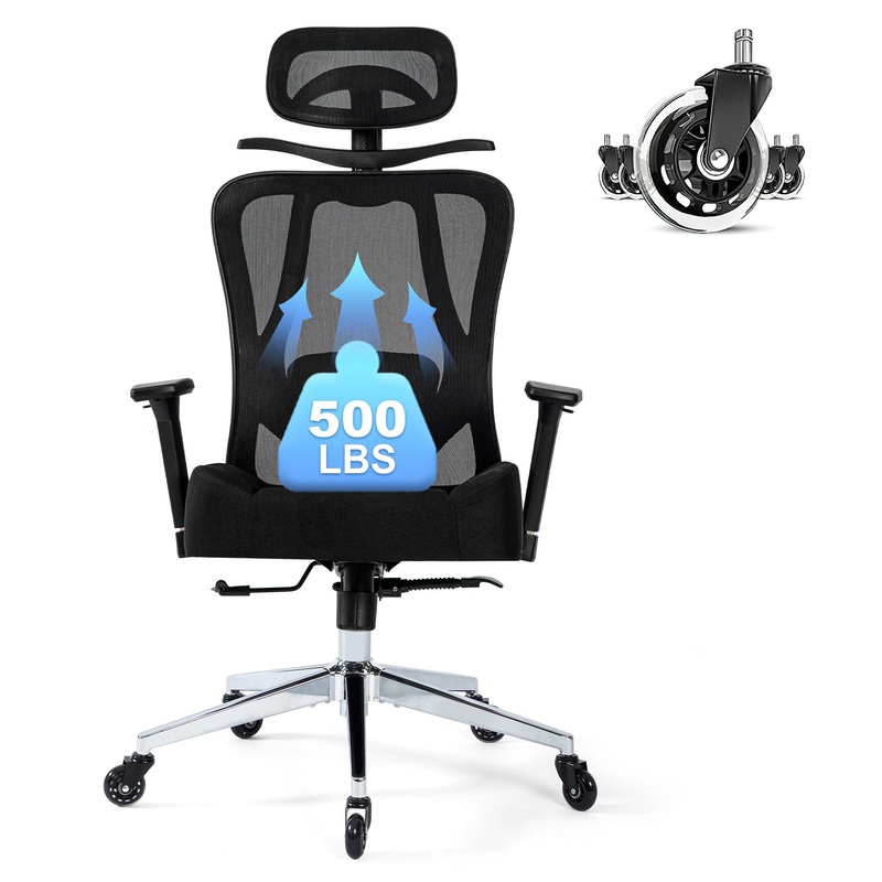 Office Chair, Ergonomic Home Office Desk Chairs, Swivel Chair with 2DLumbar Support and 3D Headrest,Mesh Comfortable Work Chair Adjustable 3D Armrests, Rocking Executive Chair