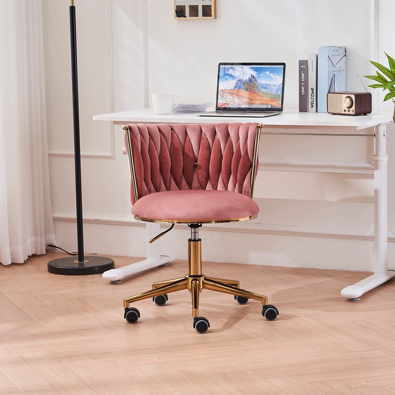 Office Desk Chair, Upholstered Home Office Desk Chairs with Adjustable Swivel Wheels, Ergonomic Office Chair for Living Room, Bedroom, Office, Vanity Study (Beige)