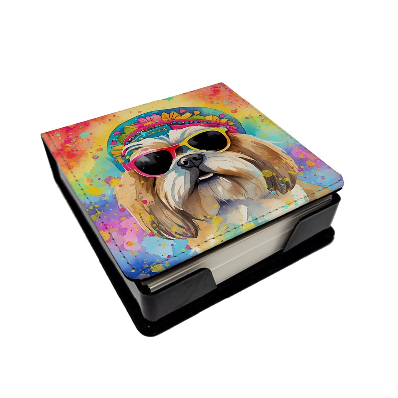 Shih Tzu Hippie Dawg PU Leather Note Paper Holder
