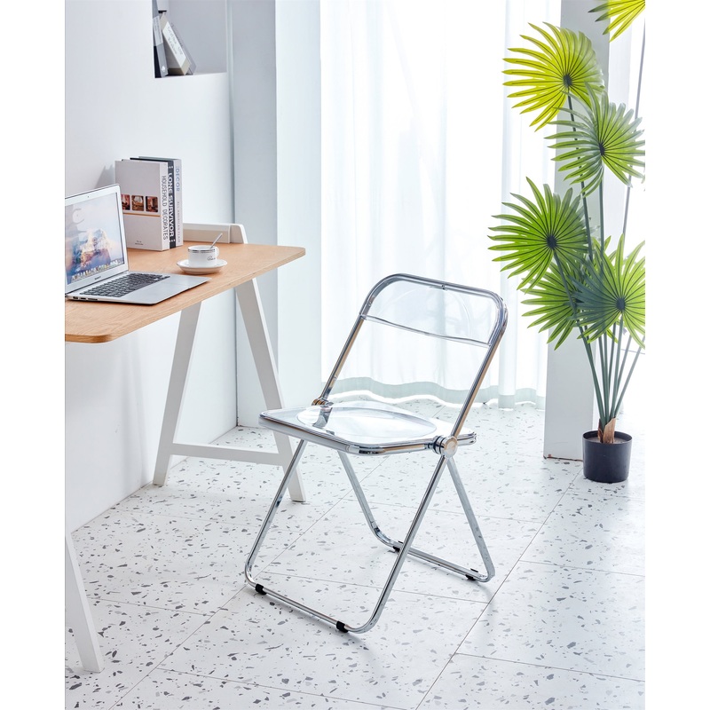 White Clear Transparent Folding Chair Chair Pc Plastic Living Room Seat 32" H x 17" W x 18" D