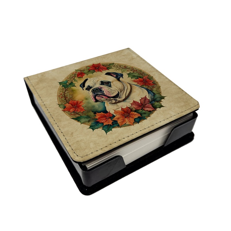 American Bulldog Christmas Flowers PU Leather Note Paper Holder