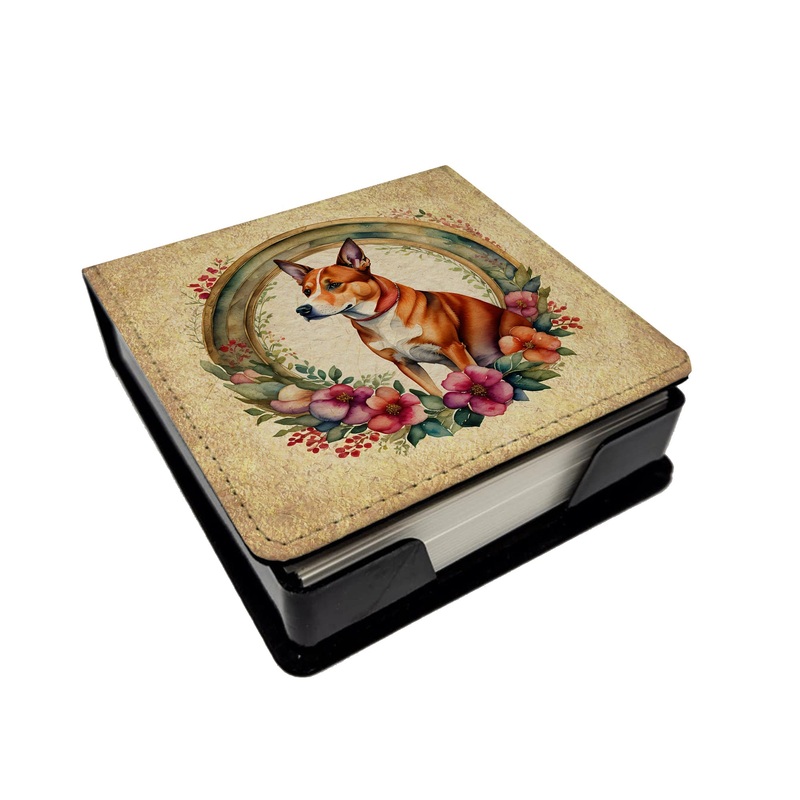 Basenji and Flowers PU Leather Note Paper Holder