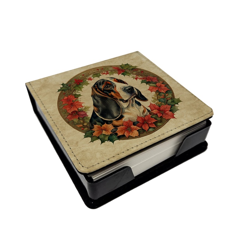 Basset Hound Christmas Flowers PU Leather Note Paper Holder