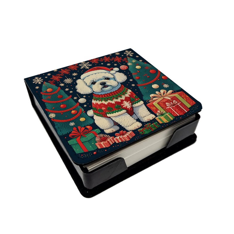 Bichon Frise Christmas PU Leather Note Paper Holder