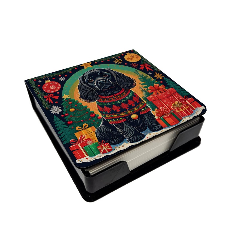 Black Cocker Spaniel Christmas PU Leather Note Paper Holder