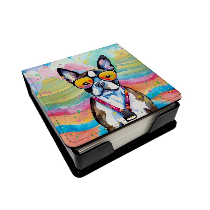Boston Terrier Hippie Dawg PU Leather Note Paper Holder