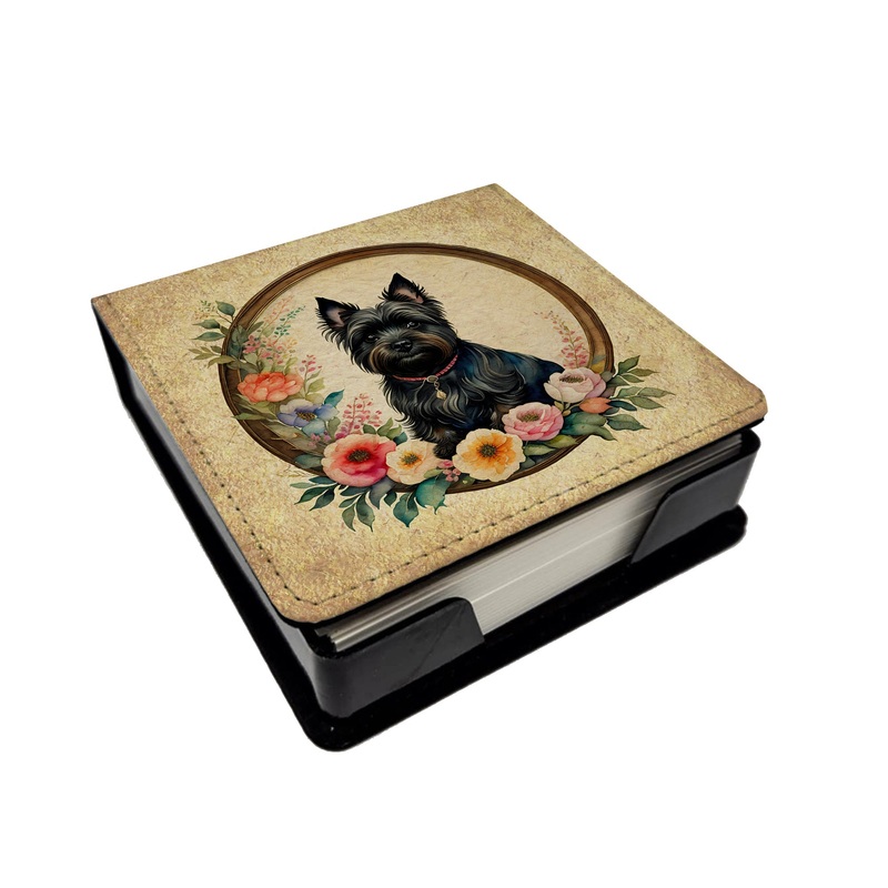 Cairn Terrier and Flowers PU Leather Note Paper Holder