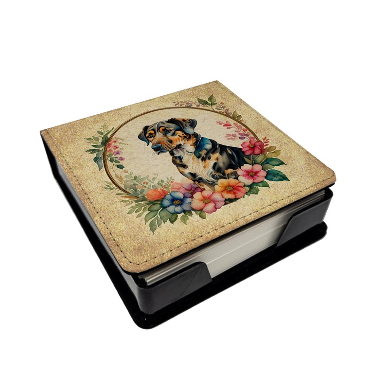 Catahoula Leopard Dog and Flowers PU Leather Note Paper Holder