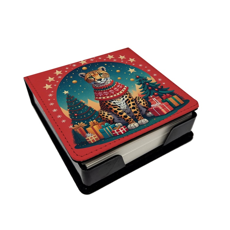 Cheetah Christmas PU Leather Note Paper Holder