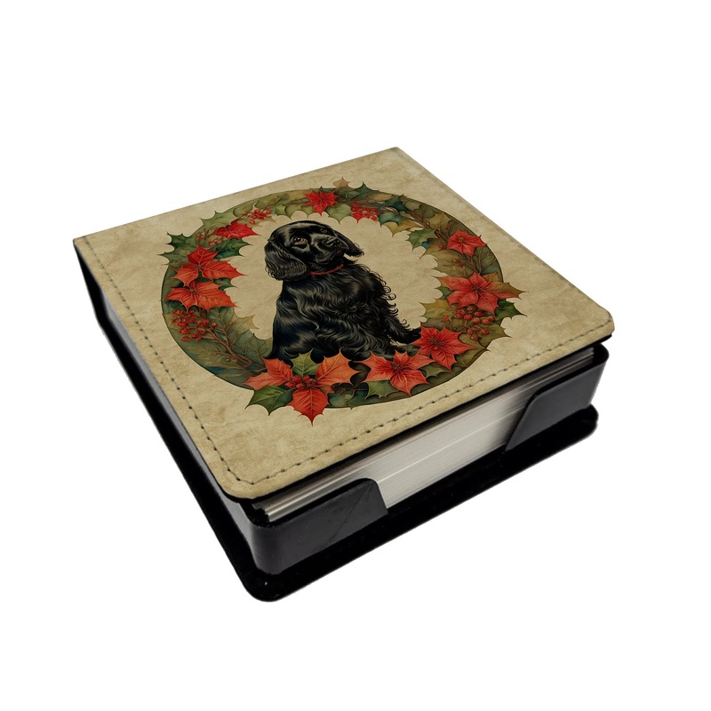 Cocker Spaniel Christmas Flowers PU Leather Note Paper Holder