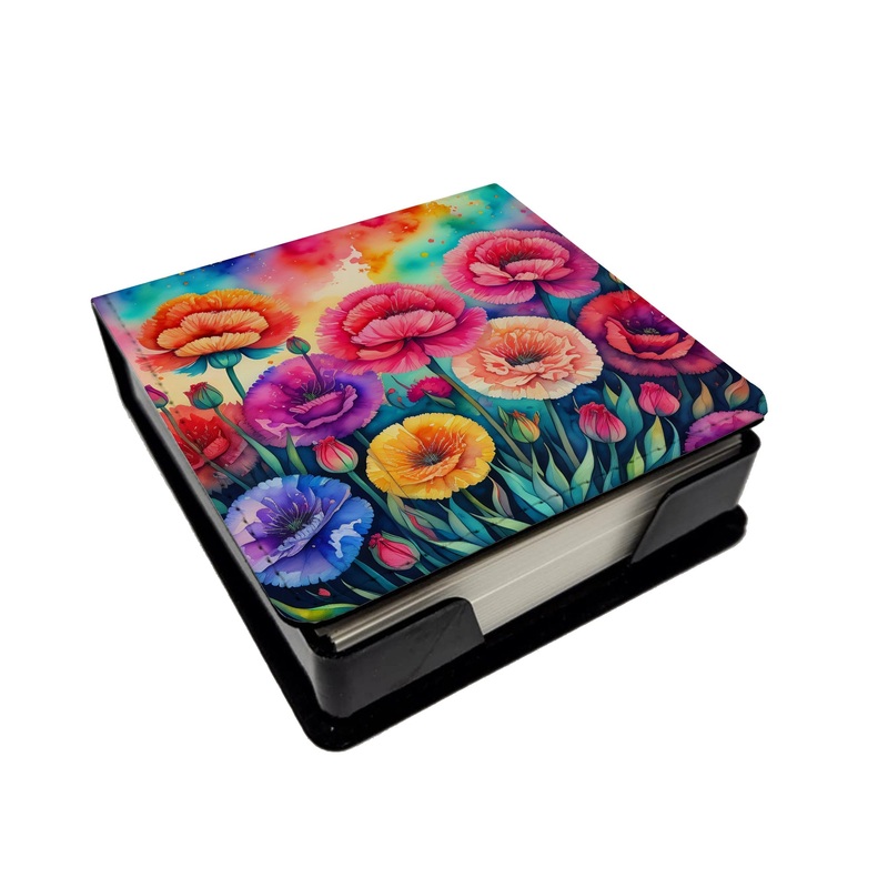 Colorful Carnations PU Leather Note Paper Holder