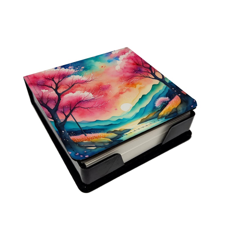 Colorful Cherry Blossoms PU Leather Note Paper Holder