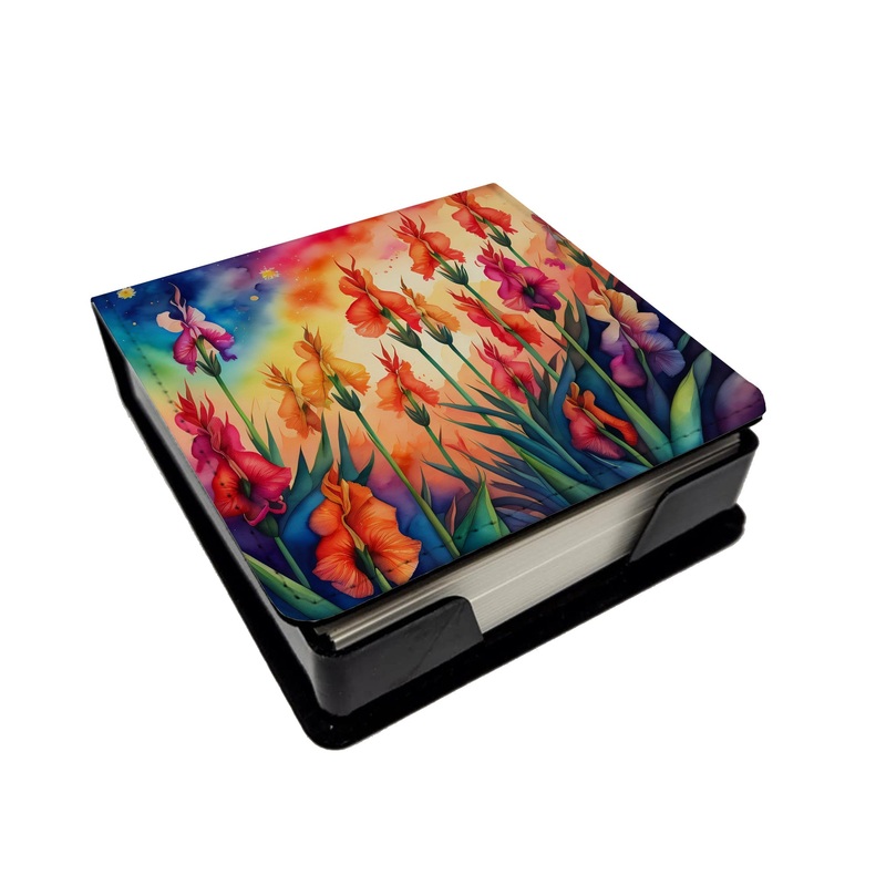 Colorful Gladiolus PU Leather Note Paper Holder
