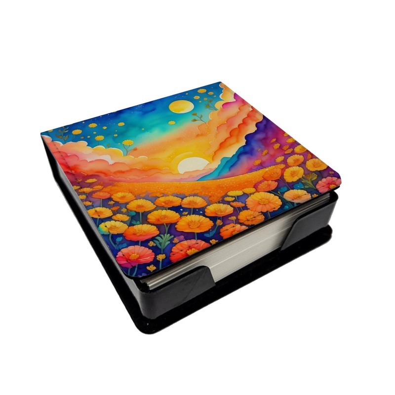 Colorful Marigolds PU Leather Note Paper Holder