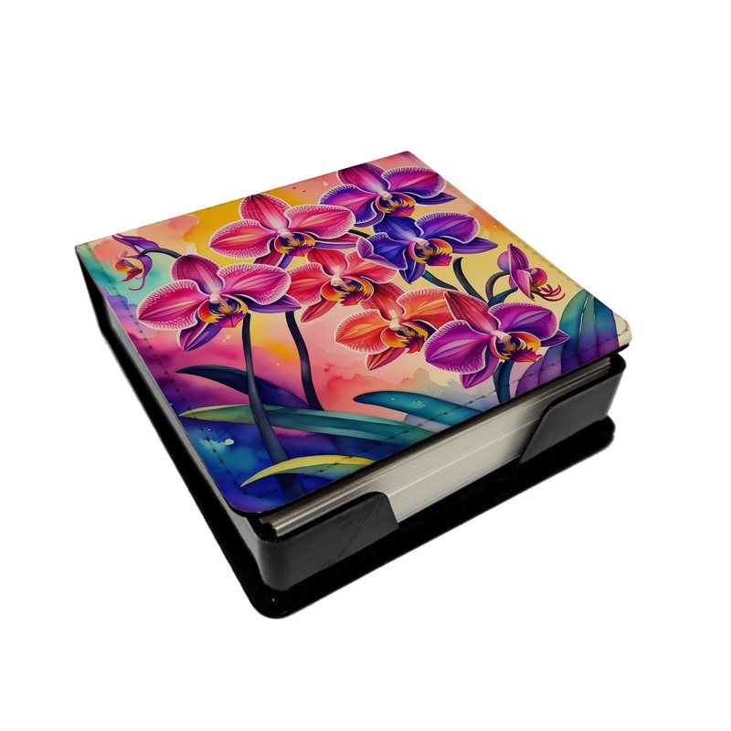 Colorful Orchids PU Leather Note Paper Holder