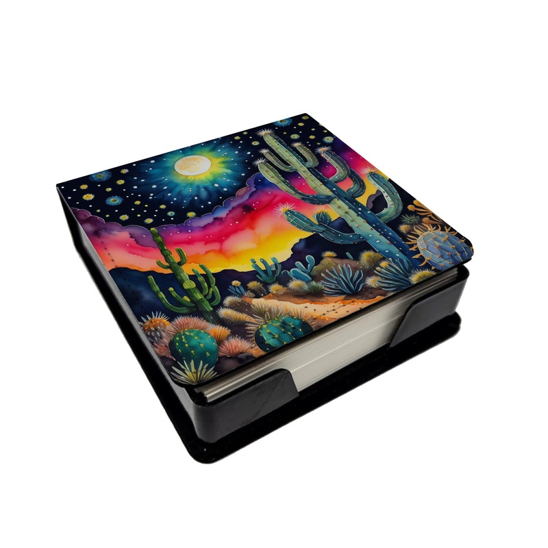 Colorful Queen of the Night Cactus PU Leather Note Paper Holder