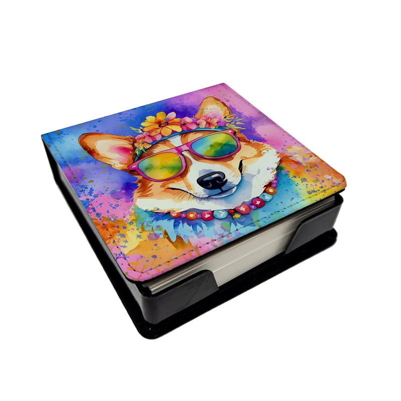 Corgi Hippie Dawg PU Leather Note Paper Holder
