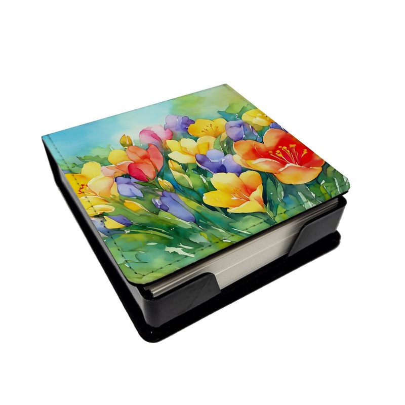 Freesias in Watercolor PU Leather Note Paper Holder