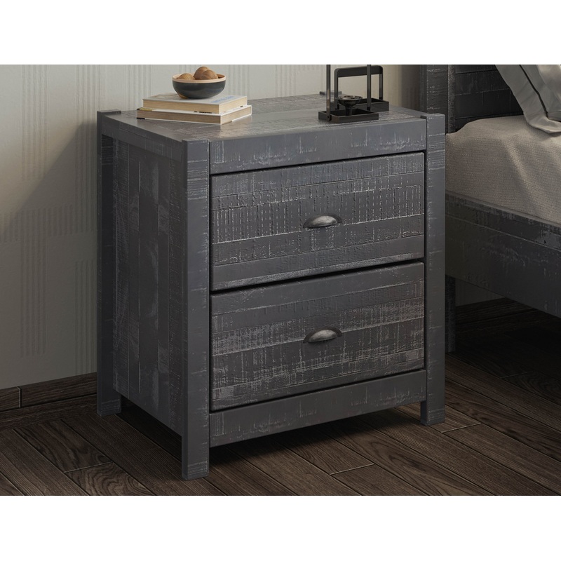 Albany Rustic Nightstand with Drawers, Bedside Table, End Table for Living Room Bedroom Assembled with Sturdy Solid Wood (Grey)
