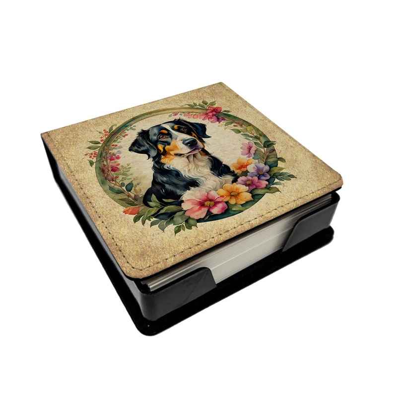 Appenzeller Sennenhund and Flowers PU Leather Note Paper Holder