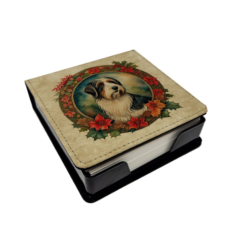 Bearded Collie Christmas Flowers PU Leather Note Paper Holder