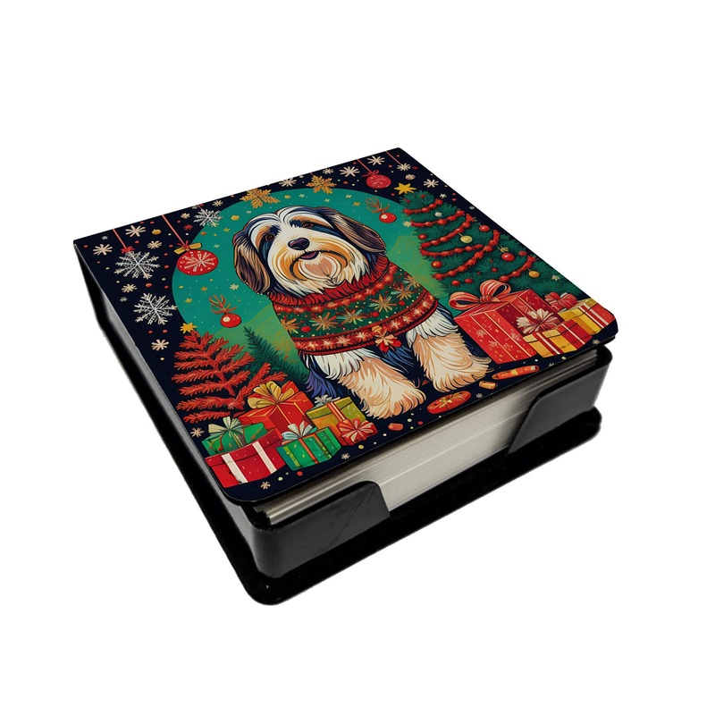 Bearded Collie Christmas PU Leather Note Paper Holder