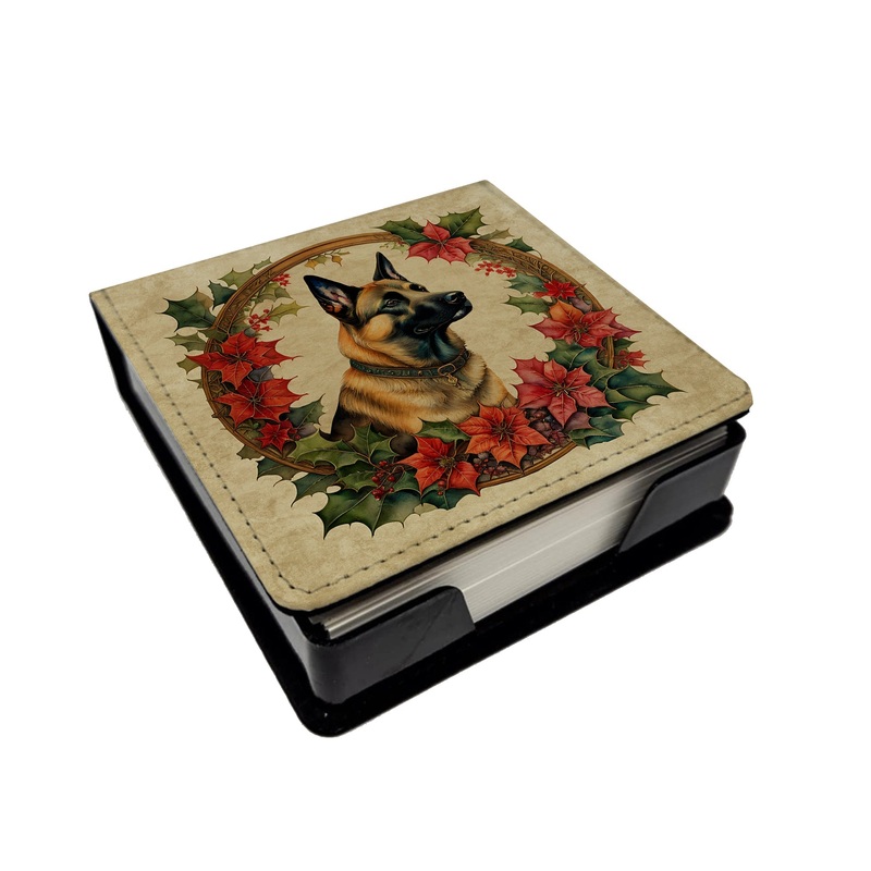 Belgian Malinois Christmas Flowers PU Leather Note Paper Holder