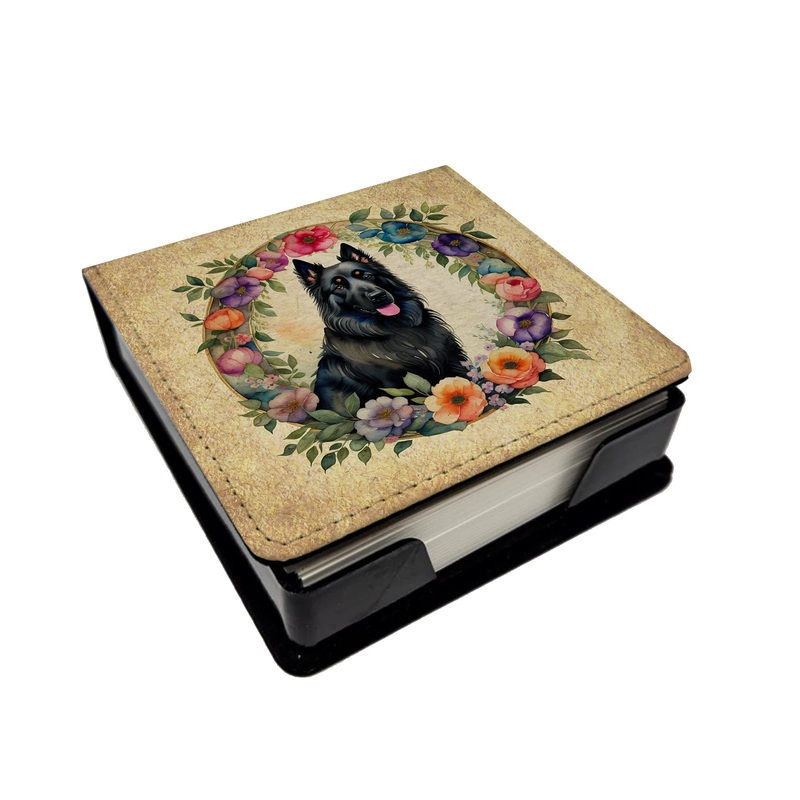 Belgian Sheepdog and Flowers PU Leather Note Paper Holder