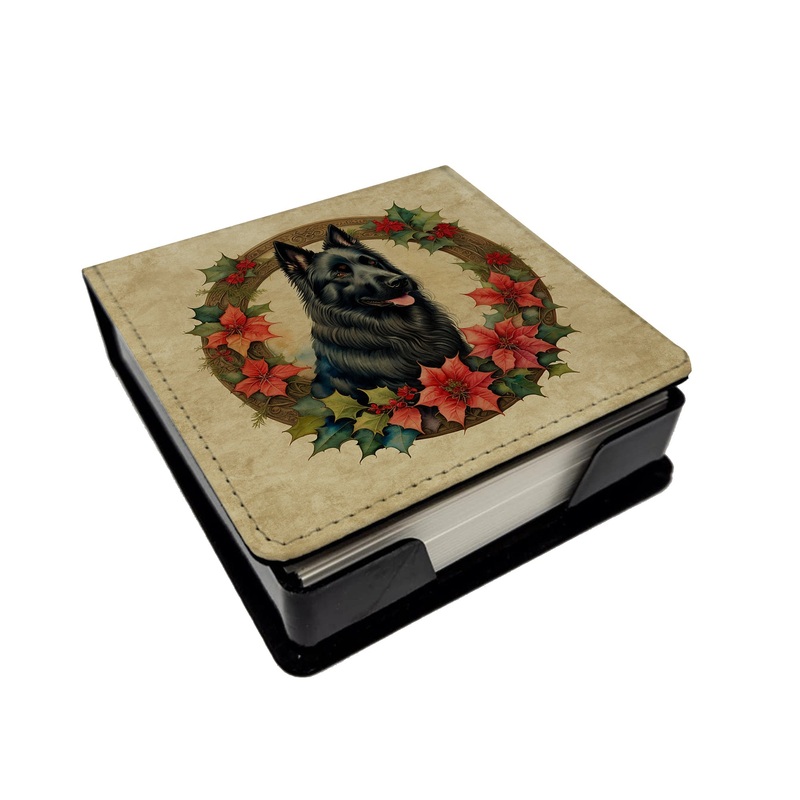 Belgian Sheepdog Christmas Flowers PU Leather Note Paper Holder
