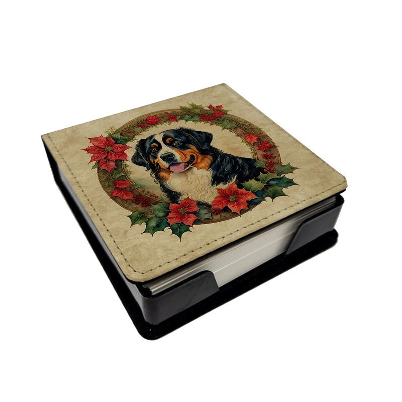 Bernese Mountain Dog Christmas Flowers PU Leather Note Paper Holder