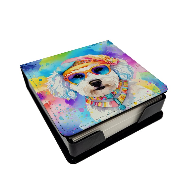 Bichon Frise Hippie Dawg PU Leather Note Paper Holder
