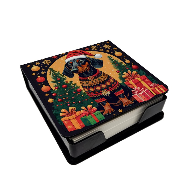 Black and Tan Dachshund Christmas PU Leather Note Paper Holder