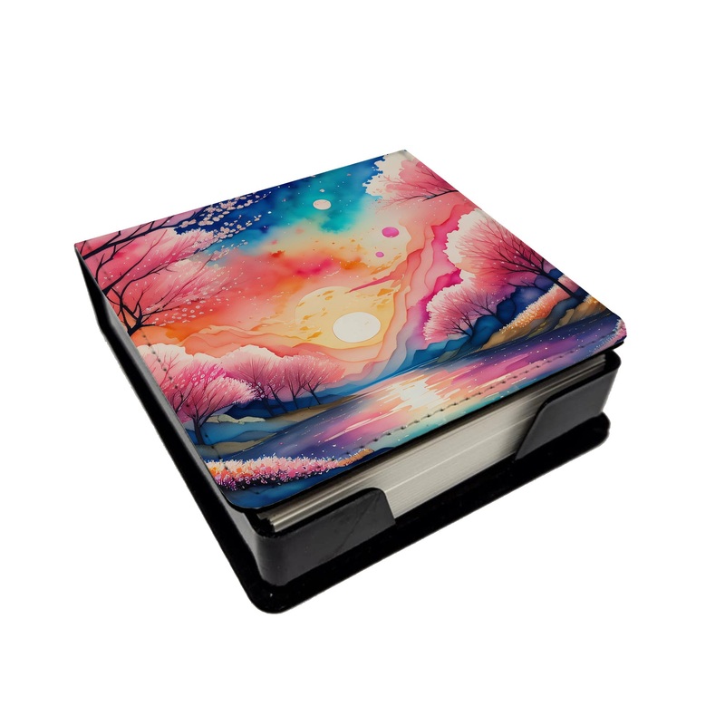 Cherry Blossom in Color PU Leather Note Paper Holder