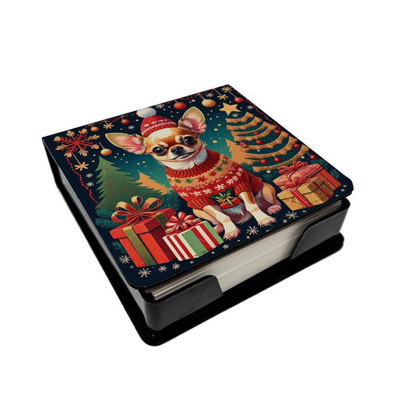 Chihuahua Christmas PU Leather Note Paper Holder