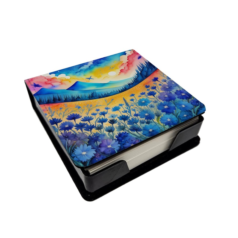 Colorful Blue Cornflowers PU Leather Note Paper Holder