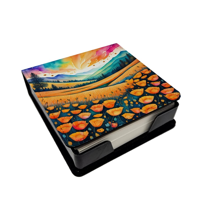 Colorful California poppies PU Leather Note Paper Holder
