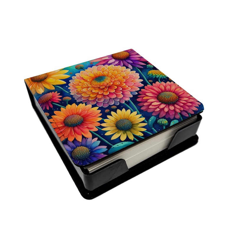 Colorful Chrysanthemums PU Leather Note Paper Holder