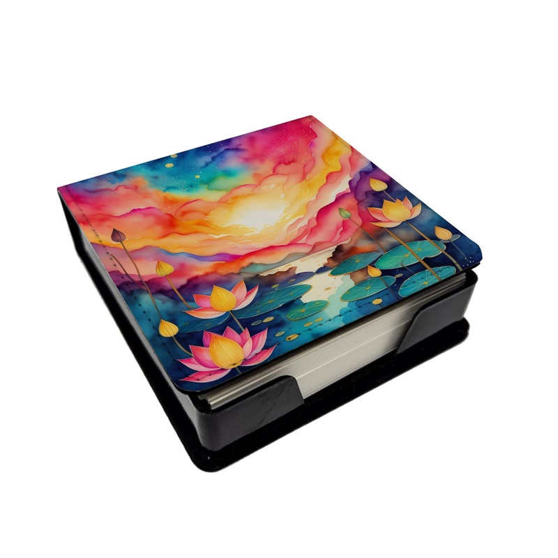 Colorful Lotus PU Leather Note Paper Holder