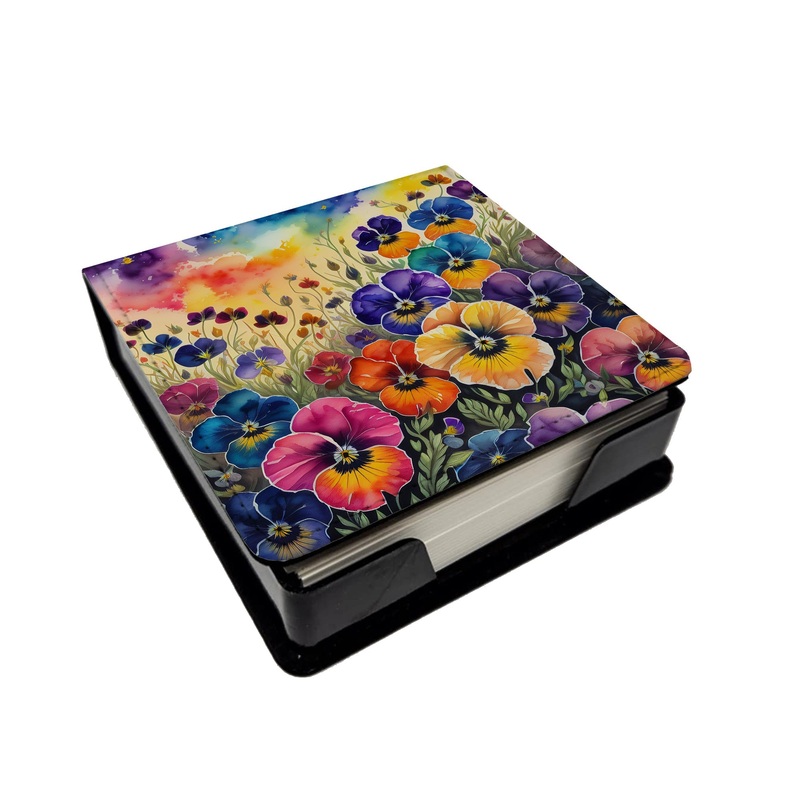 Colorful Pansies PU Leather Note Paper Holder