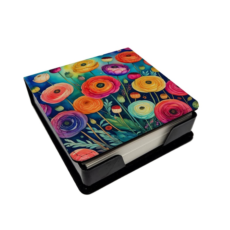 Colorful Ranunculus PU Leather Note Paper Holder