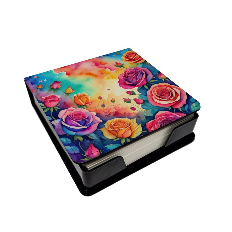 Colorful Roses PU Leather Note Paper Holder