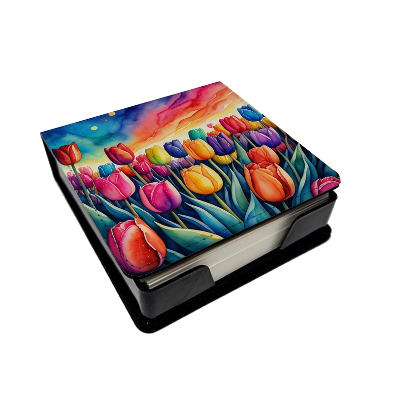 Colorful Tulips PU Leather Note Paper Holder