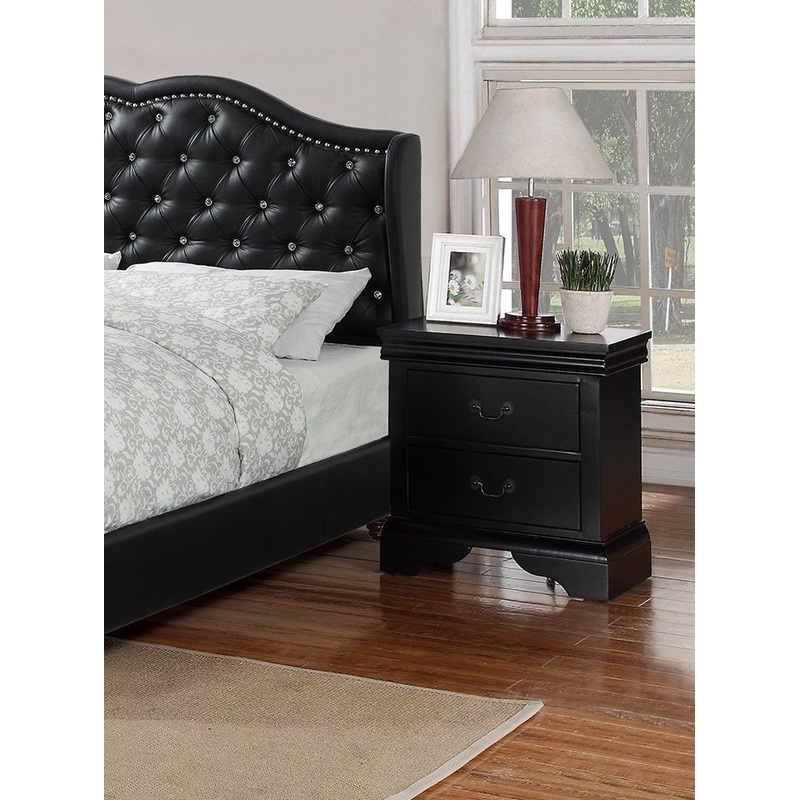 Contemporary Bedroom Furniture Nightstand Black Color 2 x Drawers Bed Side Table Pine wood